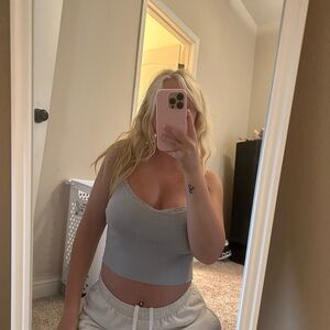 Brandy Melville light blue Lace Trim Tank Top (has been cropped)